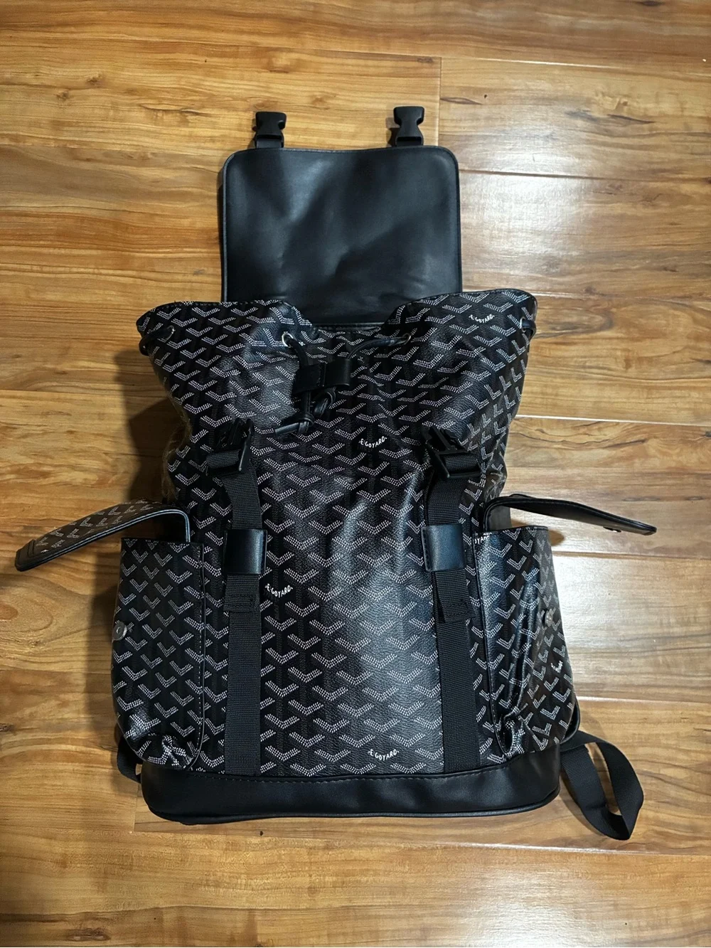 Men's Black Patterned Roll-Top Backpack
